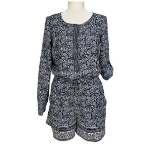 LOFT Navy and White Patterned Romper